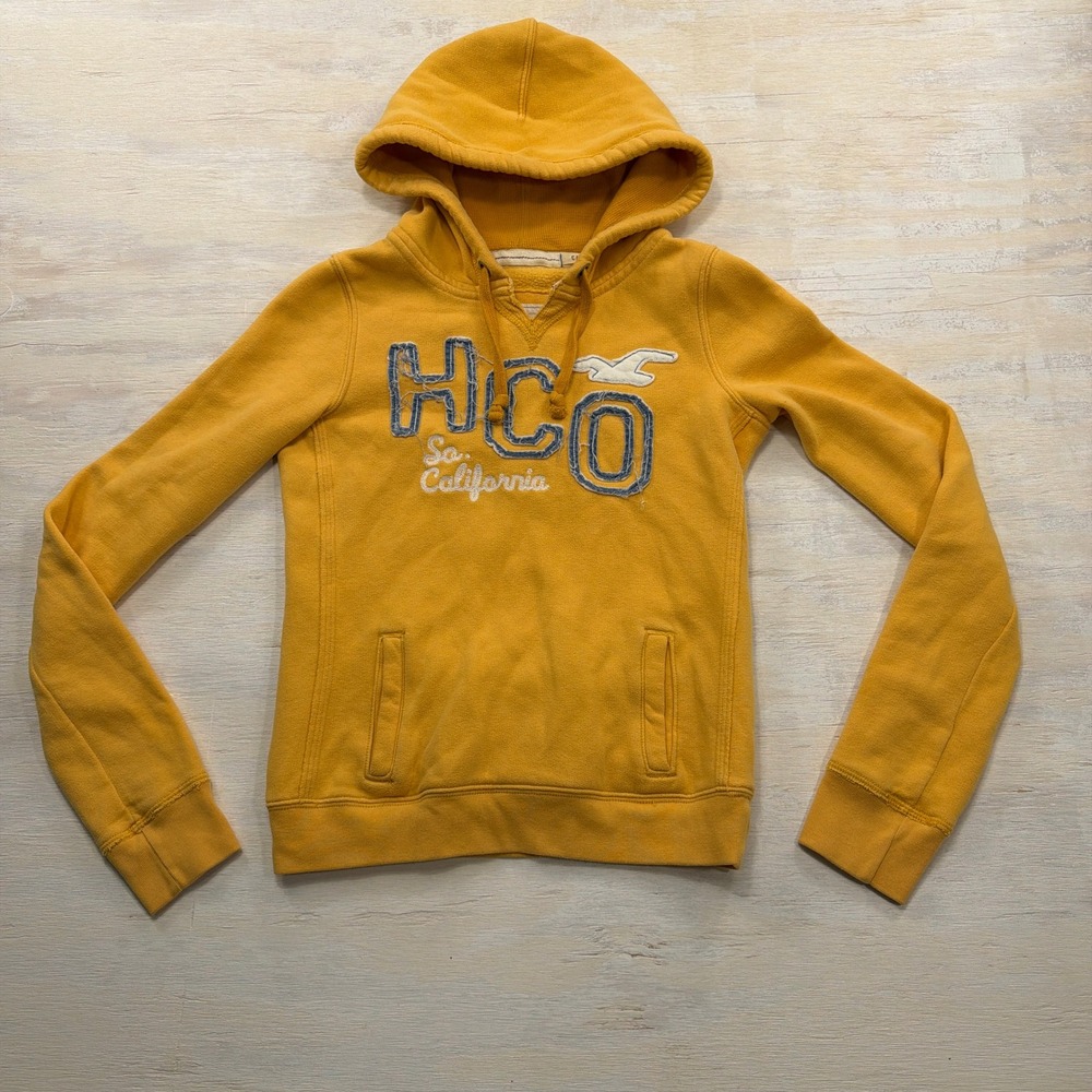 Y2K Hollister Hoodie HCO So California Distressed Graphic Yellow Womens Size S